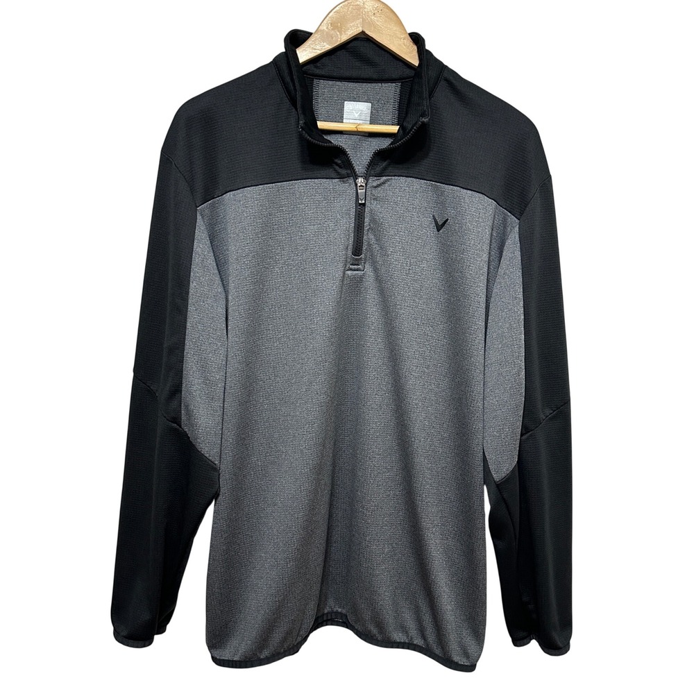 Callaway 1/4 Zip Pullover Mens XL Gray Black Opti-Dri Colorblock Golf Sweater